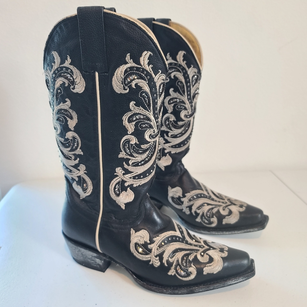 Shyanne Sloan Western Leather Square Toe Embroidered Boots Size 7 - Picture 2 of 14